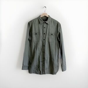 Polo Ralph Lauren Men Shirt Large Classic Fit Olive Herringbone Twill Casual